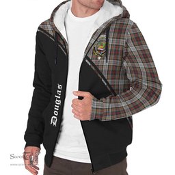 Scottish Douglas Ancient Dress Tartan Sherpa Hoodie with Family Crest Curve Style Tartan Fleece Hoodie Scottish Plaid Tartan Plaid - ScotsTee - scotstee.com