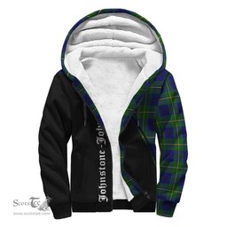 Scottish Johnstone-Johnston Modern Tartan Sherpa Hoodie with Family Crest Curve Style Tartan Fleece Hoodie Scottish Plaid Tartan Plaid - ScotsTee - scotstee.com