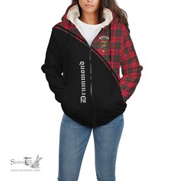 Scottish Drummond Modern Tartan Sherpa Hoodie with Family Crest Curve Style Tartan Fleece Hoodie Scottish Plaid Tartan Plaid - ScotsTee - scotstee.com