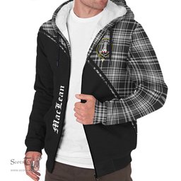 Scottish MacLean Black and White Tartan Sherpa Hoodie with Family Crest Curve Style Tartan Fleece Hoodie Scottish Plaid Tartan Plaid - ScotsTee - scotstee.com