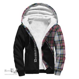 Scottish Dennistoun Tartan Sherpa Hoodie with Family Crest Curve Style Tartan Fleece Hoodie Scottish Plaid Tartan Plaid - ScotsTee - scotstee.com