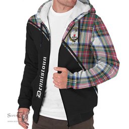 Scottish Dennistoun Tartan Sherpa Hoodie with Family Crest Curve Style Tartan Fleece Hoodie Scottish Plaid Tartan Plaid - ScotsTee - scotstee.com