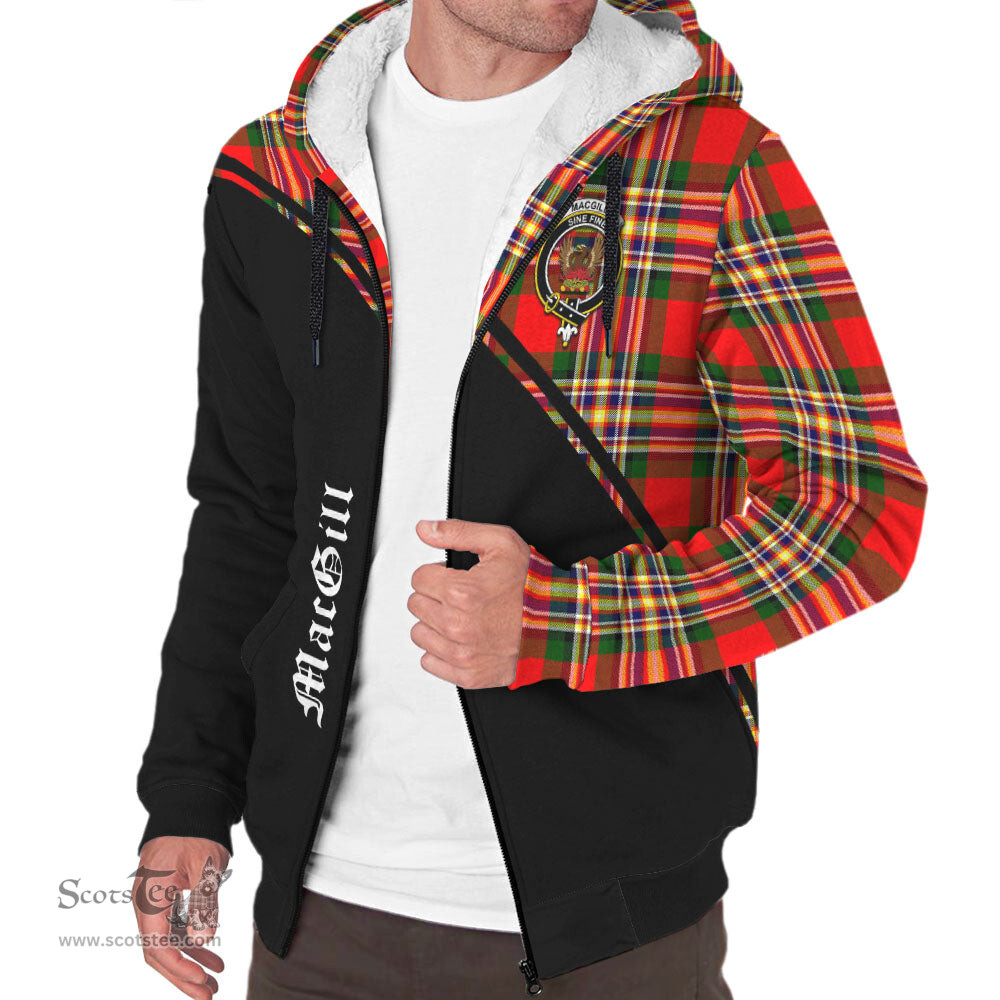Scottish MacGill Modern Tartan Sherpa Hoodie with Family Crest Curve Style Tartan Fleece Hoodie Scottish Plaid Tartan Plaid - ScotsTee - scotstee.com