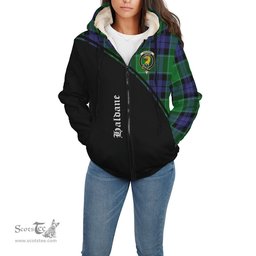 Scottish Haldane Tartan Sherpa Hoodie with Family Crest Curve Style Tartan Fleece Hoodie Scottish Plaid Tartan Plaid - ScotsTee - scotstee.com
