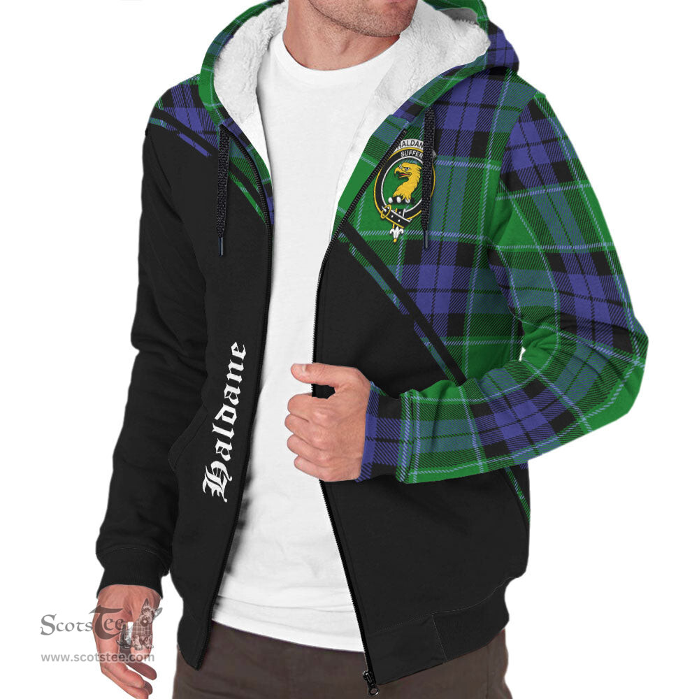 Scottish Haldane Tartan Sherpa Hoodie with Family Crest Curve Style Tartan Fleece Hoodie Scottish Plaid Tartan Plaid - ScotsTee - scotstee.com