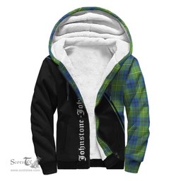 Scottish Johnstone-Johnston Ancient Tartan Sherpa Hoodie with Family Crest Curve Style Tartan Fleece Hoodie Scottish Plaid Tartan Plaid - ScotsTee - scotstee.com