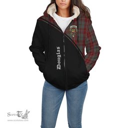 Scottish Douglas Ancient Red Tartan Sherpa Hoodie with Family Crest Curve Style Tartan Fleece Hoodie Scottish Plaid Tartan Plaid - ScotsTee - scotstee.com