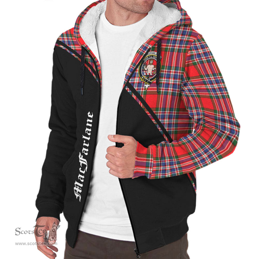 Scottish MacFarlane Modern Tartan Sherpa Hoodie with Family Crest Curve Style Tartan Fleece Hoodie Scottish Plaid Tartan Plaid - ScotsTee - scotstee.com