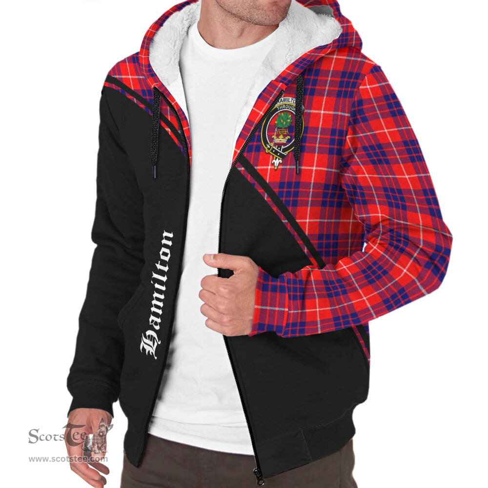 Scottish Hamilton Modern Tartan Sherpa Hoodie with Family Crest Curve Style Tartan Fleece Hoodie Scottish Plaid Tartan Plaid - ScotsTee - scotstee.com