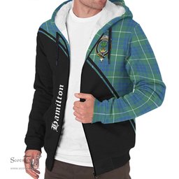 Scottish Hamilton Hunting Ancient Tartan Sherpa Hoodie with Family Crest Curve Style Tartan Fleece Hoodie Scottish Plaid Tartan Plaid - ScotsTee - scotstee.com