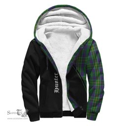 Scottish Hunter of Hunterston Tartan Sherpa Hoodie with Family Crest Curve Style Tartan Fleece Hoodie Scottish Plaid Tartan Plaid - ScotsTee - scotstee.com