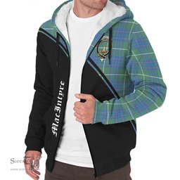 Scottish MacIntyre Hunting Ancient Tartan Sherpa Hoodie with Family Crest Curve Style Tartan Fleece Hoodie Scottish Plaid Tartan Plaid - ScotsTee - scotstee.com