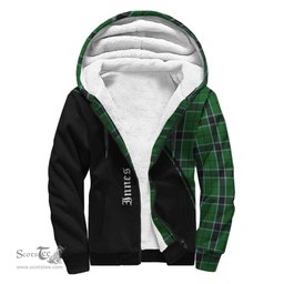 Scottish Innes Hunting Tartan Sherpa Hoodie with Family Crest Curve Style Tartan Fleece Hoodie Scottish Plaid Tartan Plaid - ScotsTee - scotstee.com