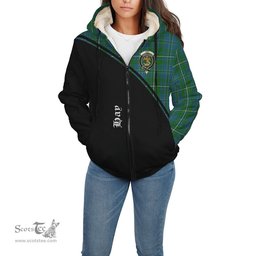 Scottish Hay Hunting Tartan Sherpa Hoodie with Family Crest Curve Style Tartan Fleece Hoodie Scottish Plaid Tartan Plaid - ScotsTee - scotstee.com