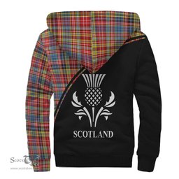 Scottish Drummond of Strathallan Modern Tartan Sherpa Hoodie with Family Crest Curve Style Tartan Fleece Hoodie Scottish Plaid Tartan Plaid - ScotsTee - scotstee.com