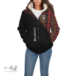 Scottish Hepburn Tartan Sherpa Hoodie with Family Crest Curve Style Tartan Fleece Hoodie Scottish Plaid Tartan Plaid - ScotsTee - scotstee.com