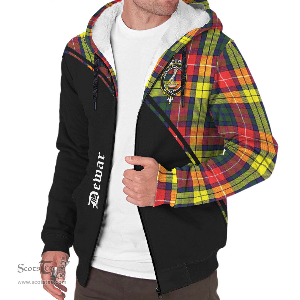 Scottish Dewar Tartan Sherpa Hoodie with Family Crest Curve Style Tartan Fleece Hoodie Scottish Plaid Tartan Plaid - ScotsTee - scotstee.com