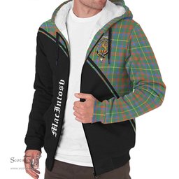 Scottish MacIntosh Hunting Ancient Tartan Sherpa Hoodie with Family Crest Curve Style Tartan Fleece Hoodie Scottish Plaid Tartan Plaid - ScotsTee - scotstee.com