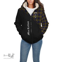 Scottish MacLellan Modern Tartan Sherpa Hoodie with Family Crest Curve Style Tartan Fleece Hoodie Scottish Plaid Tartan Plaid - ScotsTee - scotstee.com