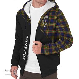 Scottish MacLellan Modern Tartan Sherpa Hoodie with Family Crest Curve Style Tartan Fleece Hoodie Scottish Plaid Tartan Plaid - ScotsTee - scotstee.com