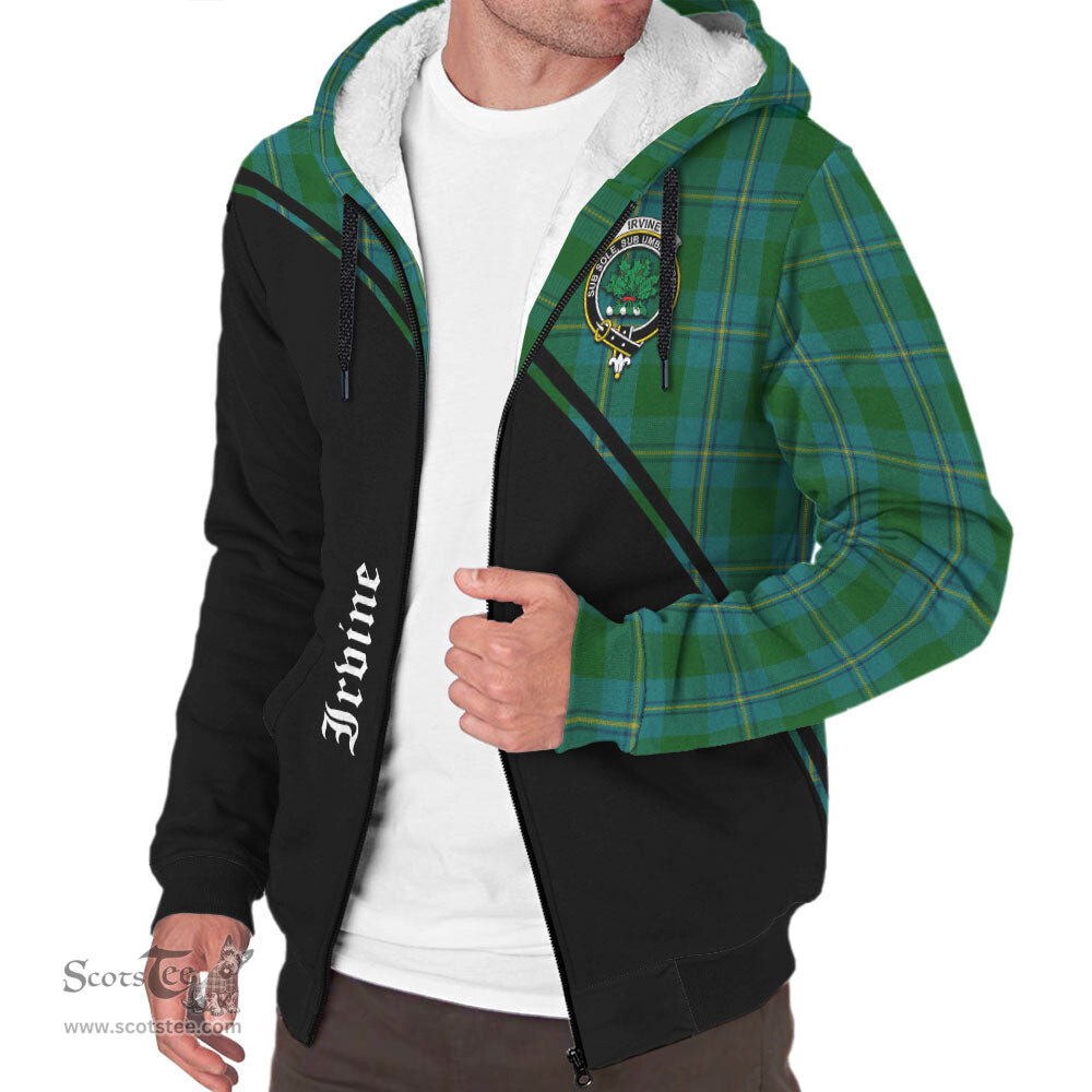 Scottish Irvine of Bonshaw Tartan Sherpa Hoodie with Family Crest Curve Style Tartan Fleece Hoodie Scottish Plaid Tartan Plaid - ScotsTee - scotstee.com