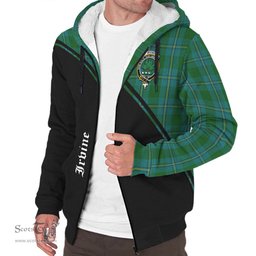 Scottish Irvine of Bonshaw Tartan Sherpa Hoodie with Family Crest Curve Style Tartan Fleece Hoodie Scottish Plaid Tartan Plaid - ScotsTee - scotstee.com