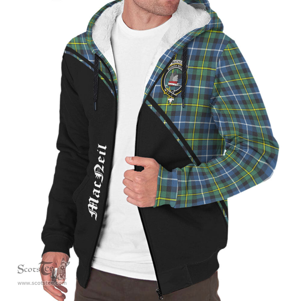 Scottish MacNeil of Barra Ancient Tartan Sherpa Hoodie with Family Crest Curve Style Tartan Fleece Hoodie Scottish Plaid Tartan Plaid - ScotsTee - scotstee.com