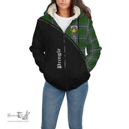 Scottish Pringle Tartan Sherpa Hoodie with Family Crest Curve Style Tartan Fleece Hoodie Scottish Plaid Tartan Plaid - ScotsTee - scotstee.com