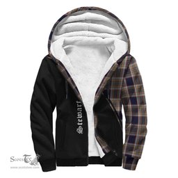 Scottish Stewart Navy Tartan Sherpa Hoodie with Family Crest Curve Style Tartan Fleece Hoodie Scottish Plaid Tartan Plaid - ScotsTee - scotstee.com