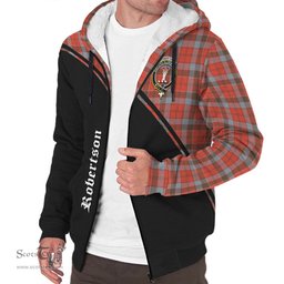 Scottish Robertson Weathered Tartan Sherpa Hoodie with Family Crest Curve Style Tartan Fleece Hoodie Scottish Plaid Tartan Plaid - ScotsTee - scotstee.com