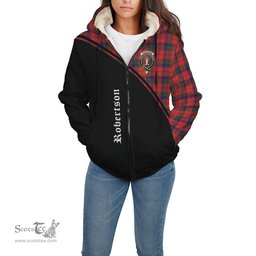 Scottish Robertson Modern Tartan Sherpa Hoodie with Family Crest Curve Style Tartan Fleece Hoodie Scottish Plaid Tartan Plaid - ScotsTee - scotstee.com
