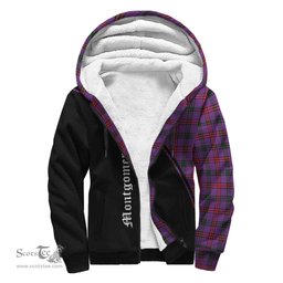 Scottish Montgomery Modern Tartan Sherpa Hoodie with Family Crest Curve Style Tartan Fleece Hoodie Scottish Plaid Tartan Plaid - ScotsTee - scotstee.com