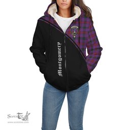 Scottish Montgomery Modern Tartan Sherpa Hoodie with Family Crest Curve Style Tartan Fleece Hoodie Scottish Plaid Tartan Plaid - ScotsTee - scotstee.com