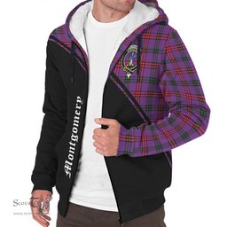Scottish Montgomery Modern Tartan Sherpa Hoodie with Family Crest Curve Style Tartan Fleece Hoodie Scottish Plaid Tartan Plaid - ScotsTee - scotstee.com