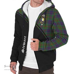 Scottish Stewart of Appin Hunting Tartan Sherpa Hoodie with Family Crest Curve Style Tartan Fleece Hoodie Scottish Plaid Tartan Plaid - ScotsTee - scotstee.com