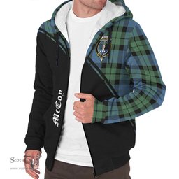 Scottish McCoy Ancient Tartan Sherpa Hoodie with Family Crest Curve Style Tartan Fleece Hoodie Scottish Plaid Tartan Plaid - ScotsTee - scotstee.com