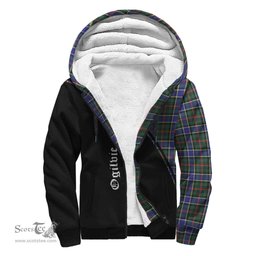 Scottish Ogilvie (Ogilvy) Hunting Modern Tartan Sherpa Hoodie with Family Crest Curve Style Tartan Fleece Hoodie Scottish Plaid Tartan Plaid - ScotsTee - scotstee.com