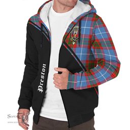 Scottish Preston Tartan Sherpa Hoodie with Family Crest Curve Style Tartan Fleece Hoodie Scottish Plaid Tartan Plaid - ScotsTee - scotstee.com