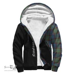 Scottish Nicolson Hunting Ancient Tartan Sherpa Hoodie with Family Crest Curve Style Tartan Fleece Hoodie Scottish Plaid Tartan Plaid - ScotsTee - scotstee.com