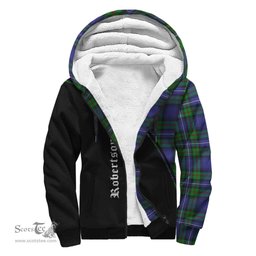 Scottish Robertson Hunting Modern Tartan Sherpa Hoodie with Family Crest Curve Style Tartan Fleece Hoodie Scottish Plaid Tartan Plaid - ScotsTee - scotstee.com