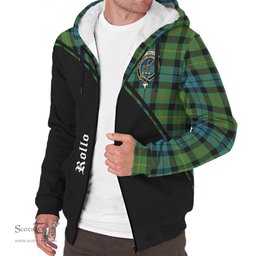 Scottish Rollo Ancient Tartan Sherpa Hoodie with Family Crest Curve Style Tartan Fleece Hoodie Scottish Plaid Tartan Plaid - ScotsTee - scotstee.com