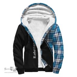 Scottish Roberton Tartan Sherpa Hoodie with Family Crest Curve Style Tartan Fleece Hoodie Scottish Plaid Tartan Plaid - ScotsTee - scotstee.com