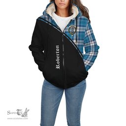 Scottish Roberton Tartan Sherpa Hoodie with Family Crest Curve Style Tartan Fleece Hoodie Scottish Plaid Tartan Plaid - ScotsTee - scotstee.com