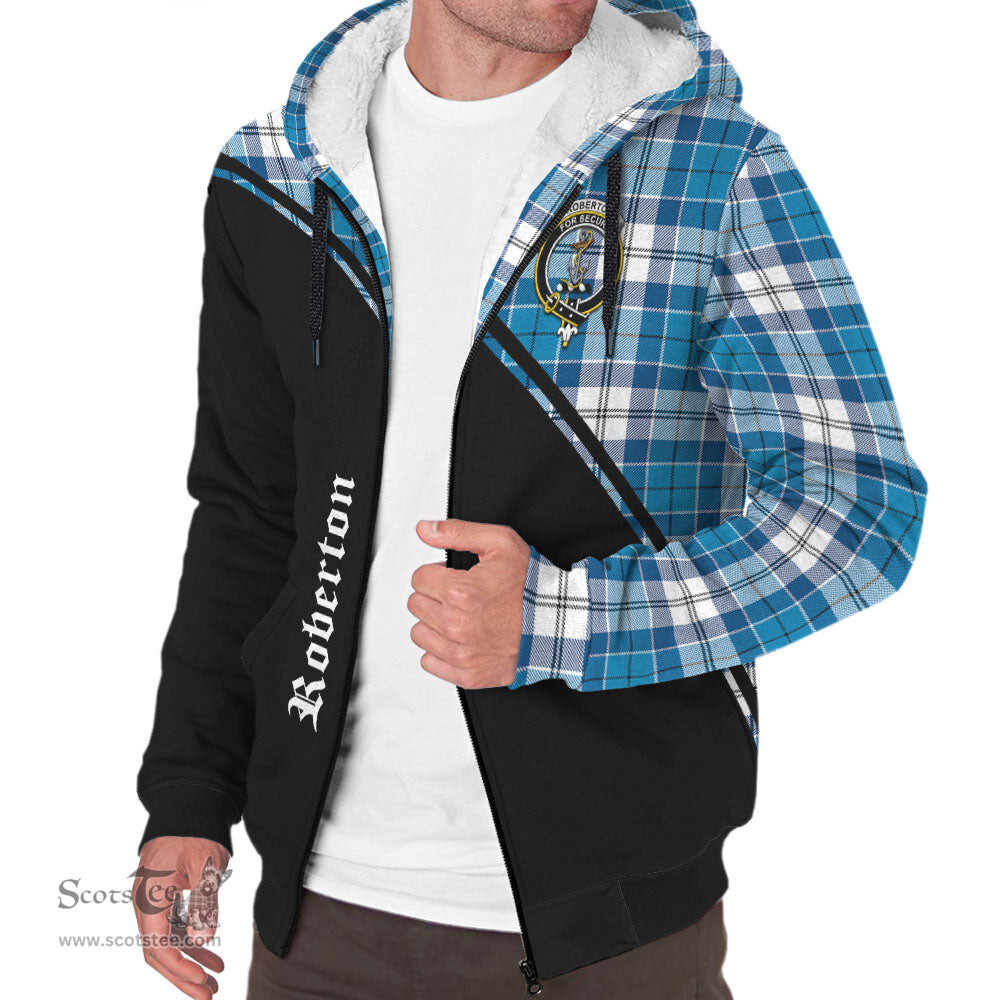 Scottish Roberton Tartan Sherpa Hoodie with Family Crest Curve Style Tartan Fleece Hoodie Scottish Plaid Tartan Plaid - ScotsTee - scotstee.com