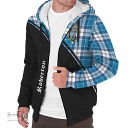 Scottish Roberton Tartan Sherpa Hoodie with Family Crest Curve Style Tartan Fleece Hoodie Scottish Plaid Tartan Plaid - ScotsTee - scotstee.com