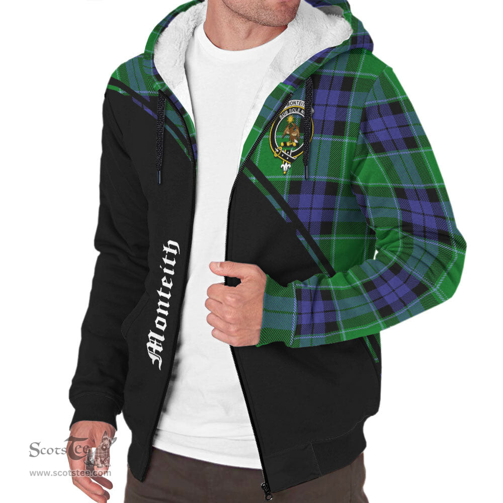 Scottish Monteith Tartan Sherpa Hoodie with Family Crest Curve Style Tartan Fleece Hoodie Scottish Plaid Tartan Plaid - ScotsTee - scotstee.com