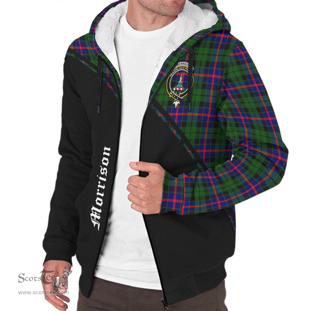 Scottish Morrison Modern Tartan Sherpa Hoodie with Family Crest Curve Style Tartan Fleece Hoodie Scottish Plaid Tartan Plaid - ScotsTee - scotstee.com