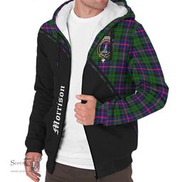 Scottish Morrison Modern Tartan Sherpa Hoodie with Family Crest Curve Style Tartan Fleece Hoodie Scottish Plaid Tartan Plaid - ScotsTee - scotstee.com