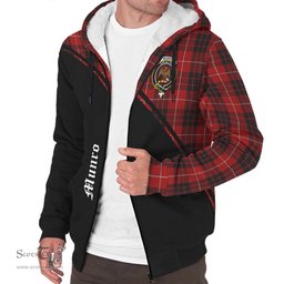 Scottish Munro Black and Red Tartan Sherpa Hoodie with Family Crest Curve Style Tartan Fleece Hoodie Scottish Plaid Tartan Plaid - ScotsTee - scotstee.com