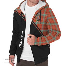 Scottish Morrison Red Ancient Tartan Sherpa Hoodie with Family Crest Curve Style Tartan Fleece Hoodie Scottish Plaid Tartan Plaid - ScotsTee - scotstee.com